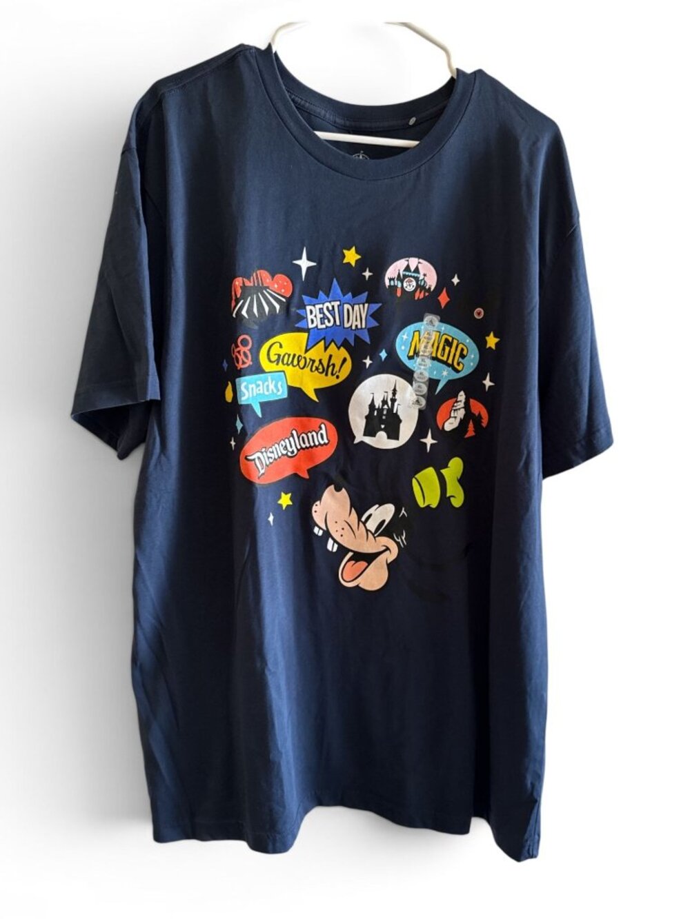 Disneyland Resort Blue GraphicT-Shirt Playful Smiling Goofy Adult Cotton XL